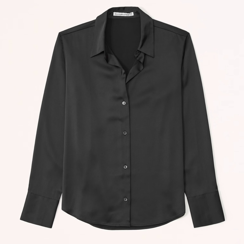 Abercrombie & Fitch Long-Sleeve Satin Button-Up Shirt - Picture 2 of 13